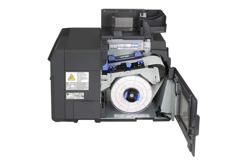 Открытый принтер Epson ColorWorks C7500G с видом на внутренние компоненты
